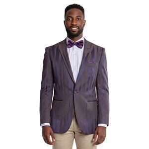 Mens Suit Jacket Brush Stroke Textured Pattern, 2-Tone Plum Purple